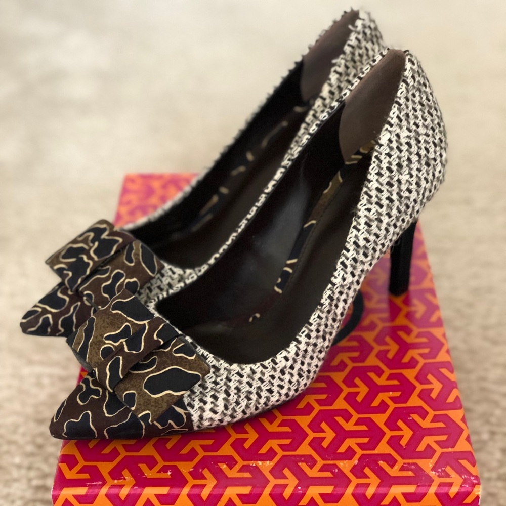 Tory Burch Cleo Tweed Silk Bow Heel